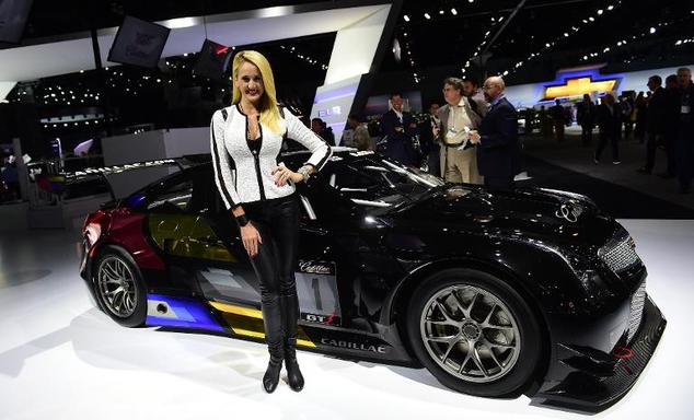 Race version of Cadillac ATS-V and a hot girl on 2014 LA Auto Show