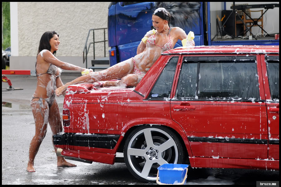 Hot girls washing Volvo